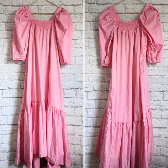 H&M Pink Puff Sleeve Voluminous Midi Dress XS Blogger Favorite NEW - Picture 10 of 14